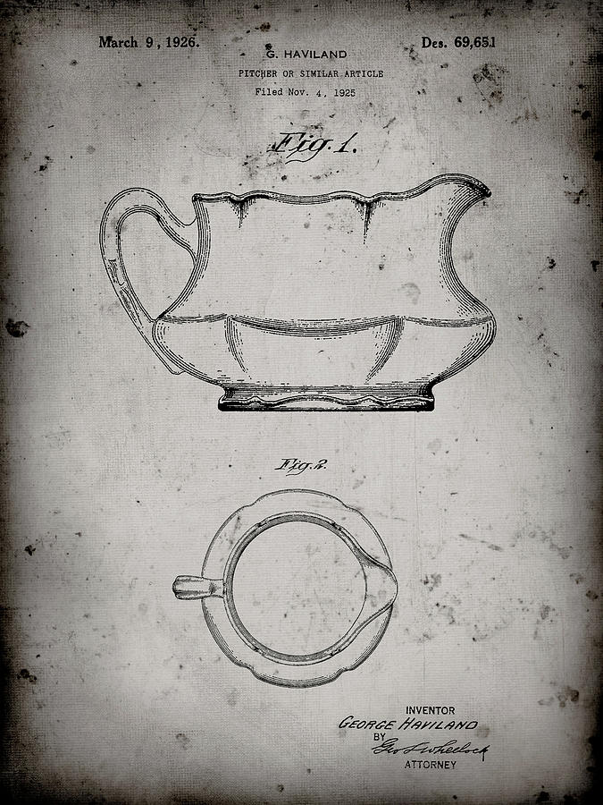 Pp155- Faded Grey Haviland Basin Pitcher Patent Poster Digital Art by ...