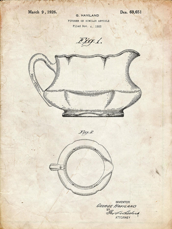 Pp155- Vintage Parchment Haviland Basin Pitcher Patent Poster Digital ...