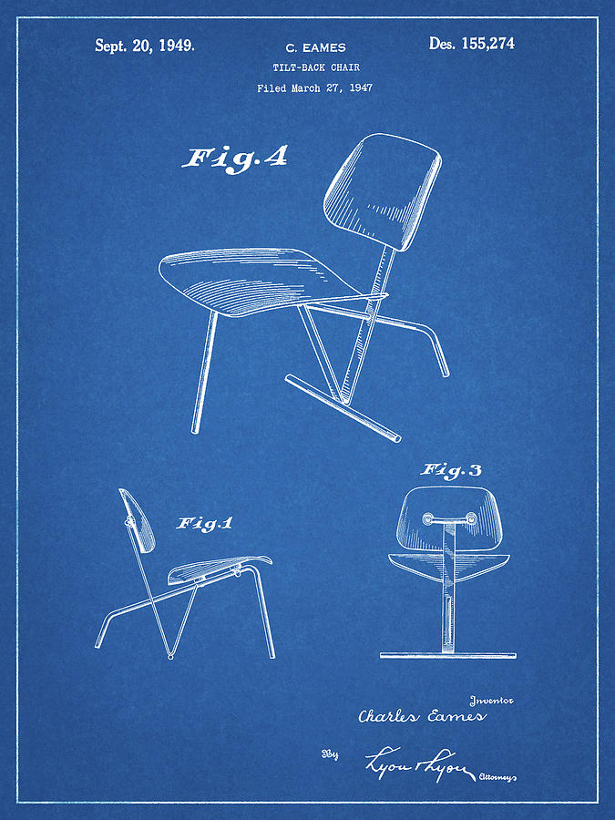 Office Chair Digital Art - Pp159- Blueprint Eames Tilt Back Chair Patent Poster by Cole Borders
