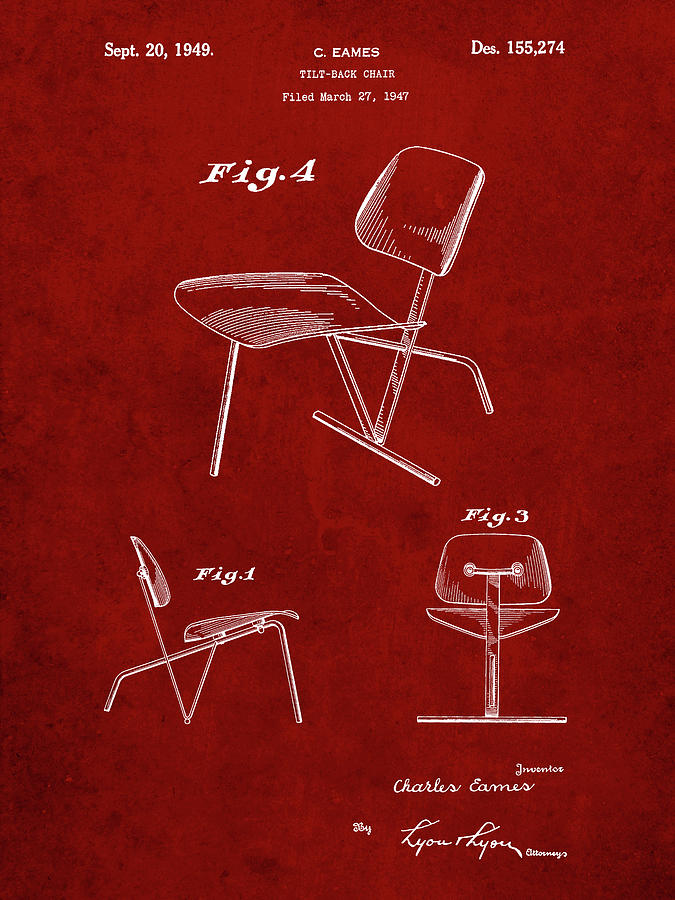 Office Chair Digital Art - Pp159- Burgundy Eames Tilt Back Chair Patent Poster by Cole Borders