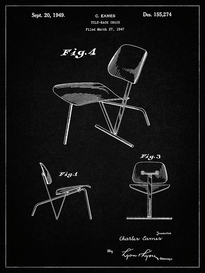 Office Chair Digital Art - Pp159- Vintage Black Eames Tilt Back Chair Patent Poster by Cole Borders