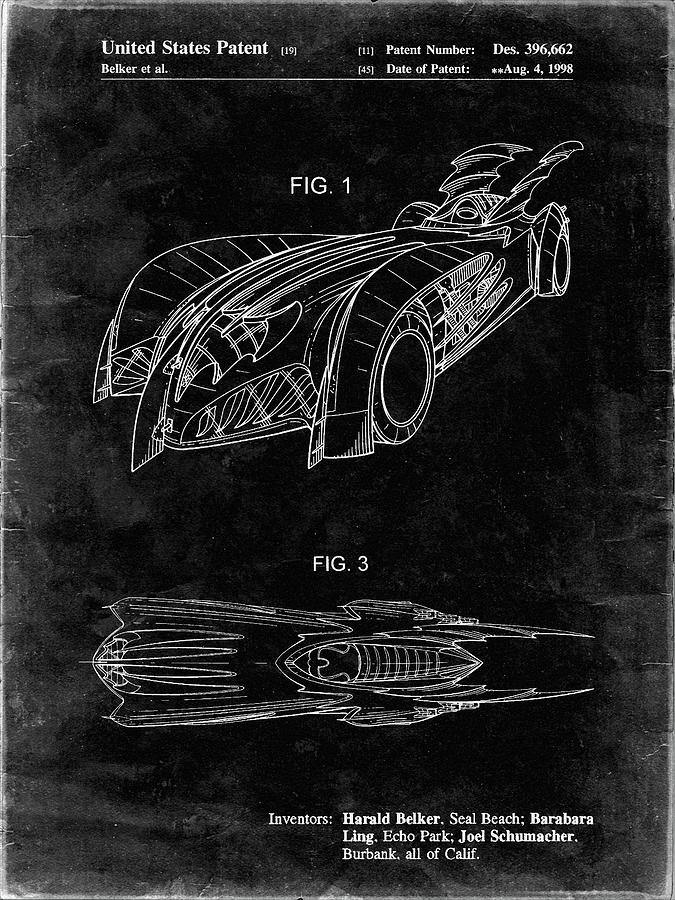 Transportation Digital Art - Pp16-black Grunge Batman And Robin Batmobile Patent Poster by Cole Borders