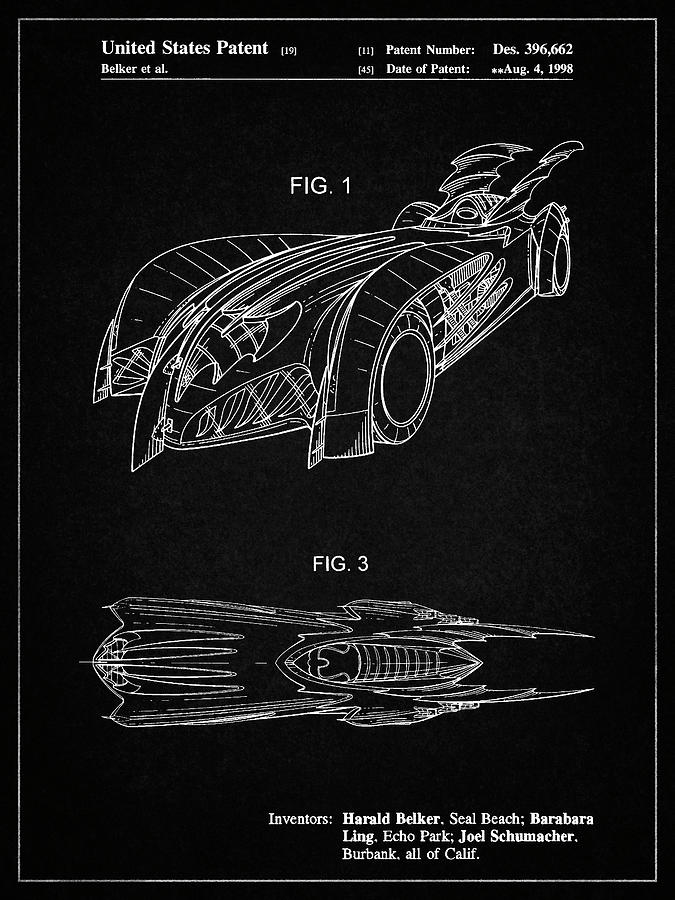 Transportation Digital Art - Pp16-vintage Black Batman And Robin Batmobile Patent Poster by Cole Borders