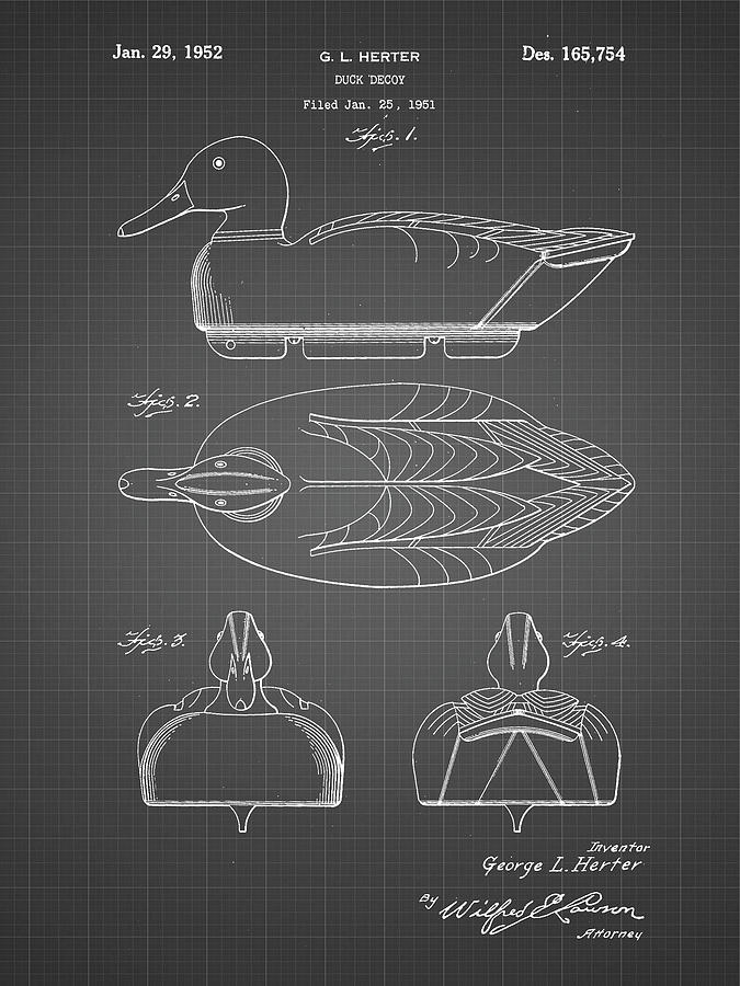 Duck Hunting Digital Art - Pp161- Black Grid Duck Decoy Patent Poster by Cole Borders