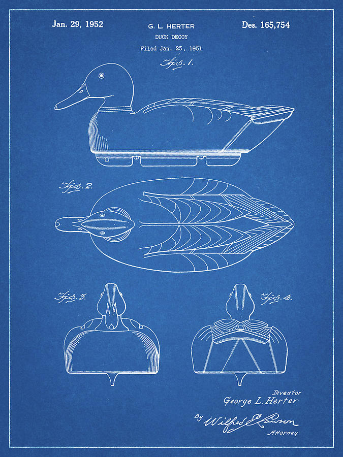 Duck Hunting Digital Art - Pp161- Blueprint Duck Decoy Patent Poster by Cole Borders