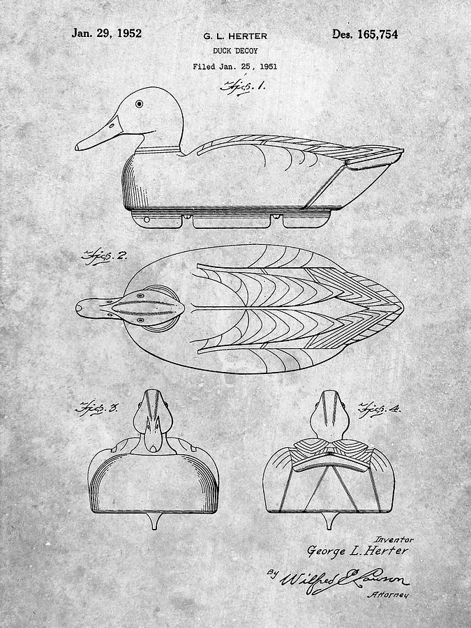 Duck Digital Art - Pp161- Duck Decoy Patent Poster by Cole Borders