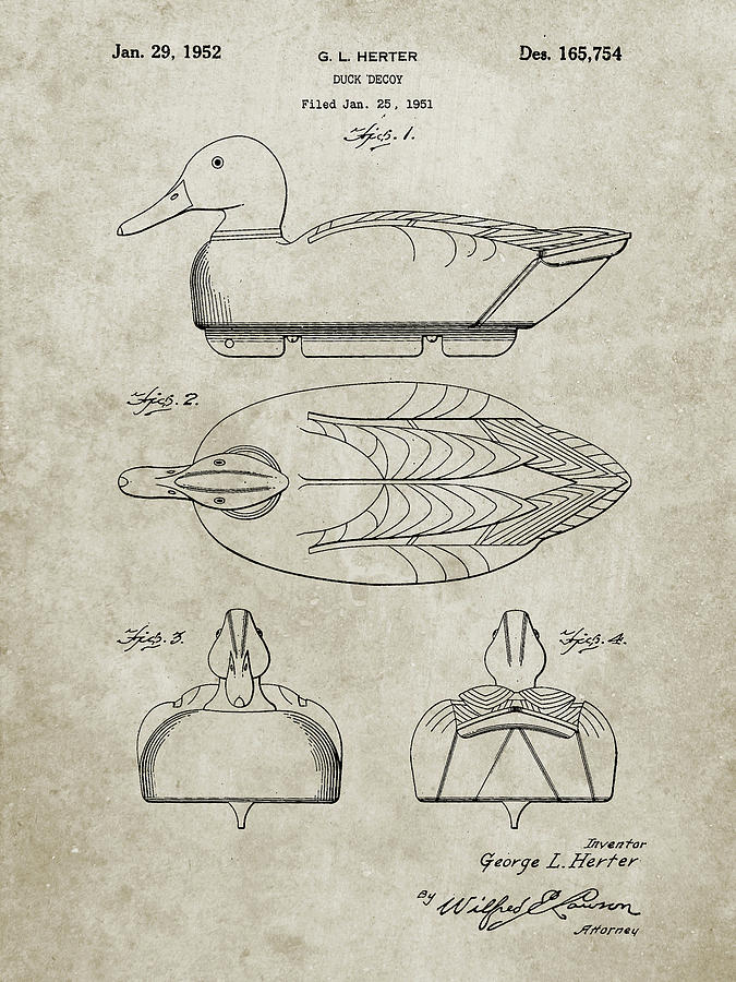 Duck Hunting Digital Art - Pp161- Sandstone Duck Decoy Patent Poster by Cole Borders