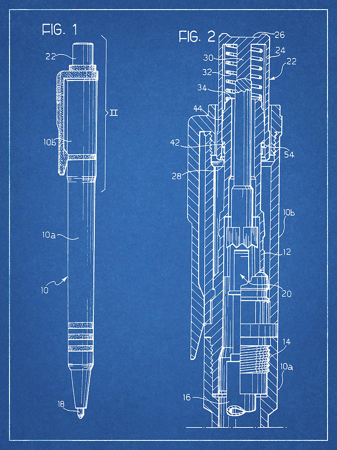 Office Decor Digital Art - Pp163- Blueprint Ball Point Pen Patent Poster by Cole Borders