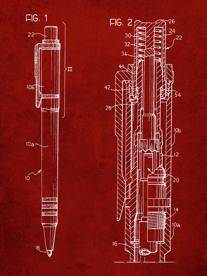 Office Decor Digital Art - Pp163- Burgundy Ball Point Pen Patent Poster by Cole Borders