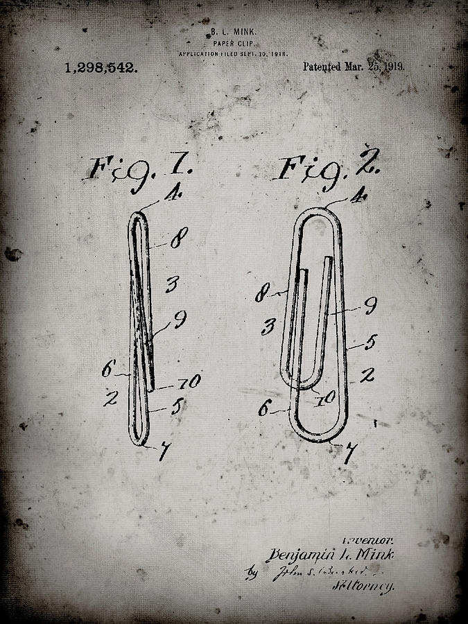 Pp165- Faded Grey Paper Clip Patent Poster Digital Art by Cole Borders ...