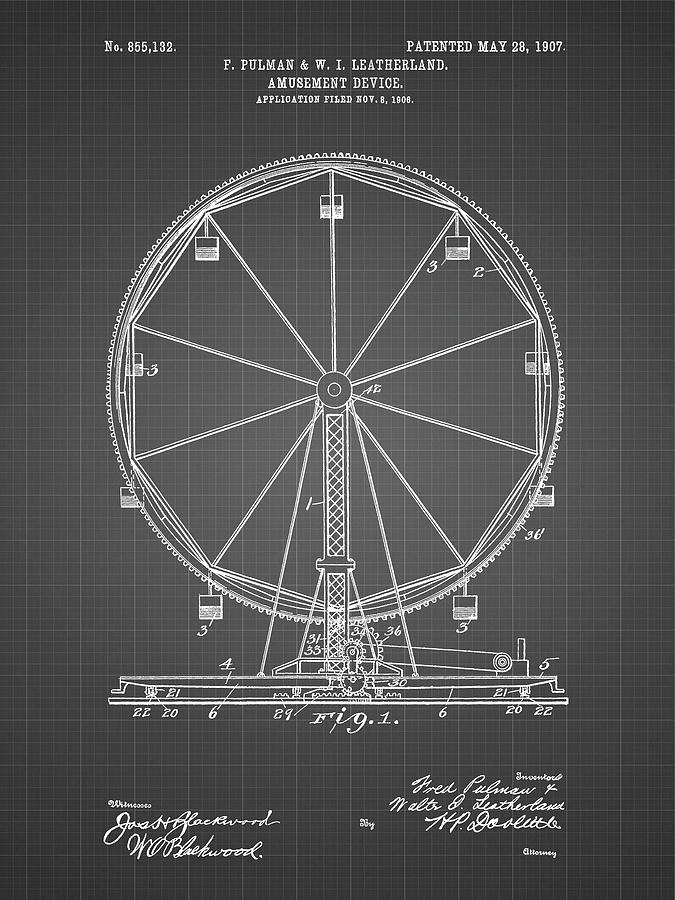 Patent Digital Art - Pp167- Black Grid Ferris Wheel Poster by Cole Borders