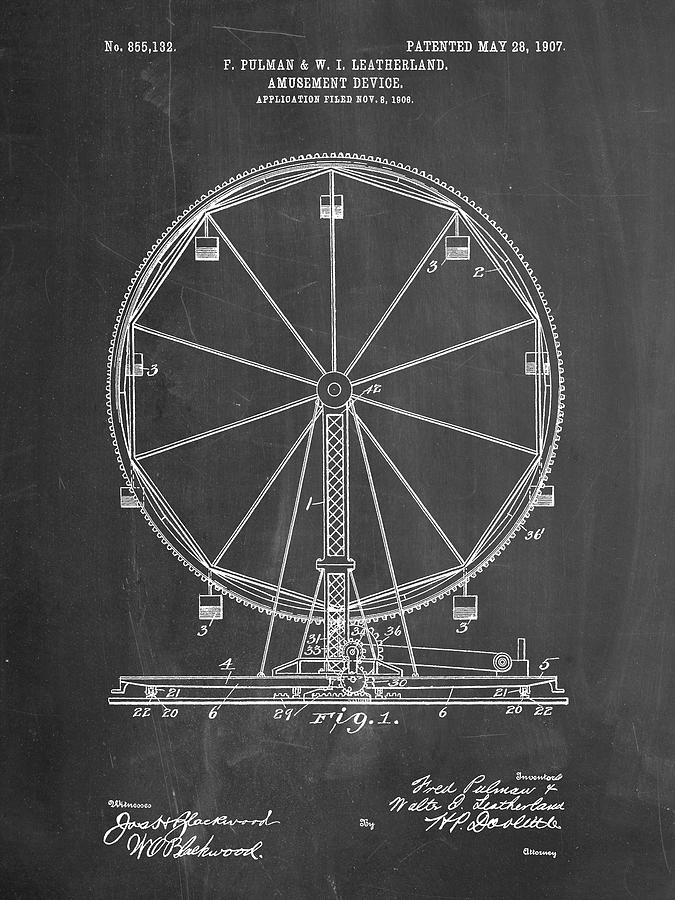 Patent Digital Art - Pp167- Chalkboard Ferris Wheel Poster by Cole Borders
