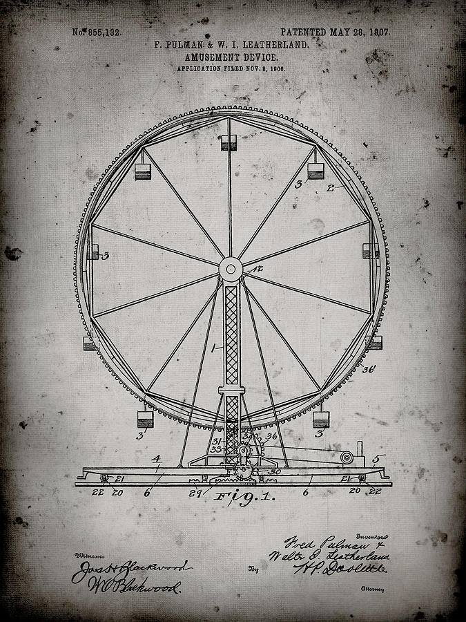 Patent Digital Art - Pp167- Faded Grey Ferris Wheel Poster by Cole Borders