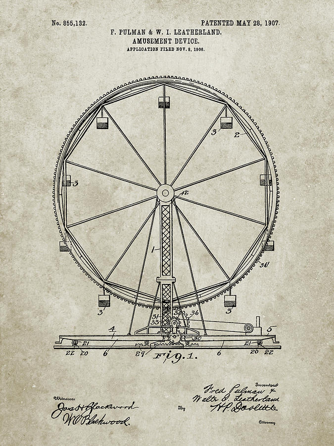 Patent Digital Art - Pp167- Sandstone Ferris Wheel Poster by Cole Borders