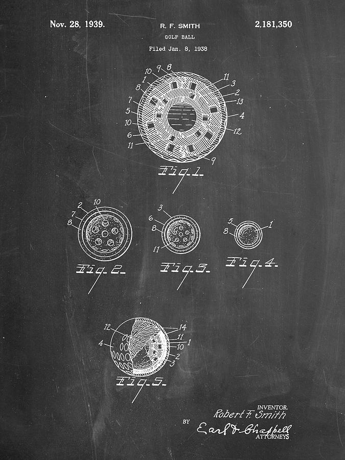 Pp168- Chalkboard Golf Ball Uniformity Patent Poster Digital Art by ...