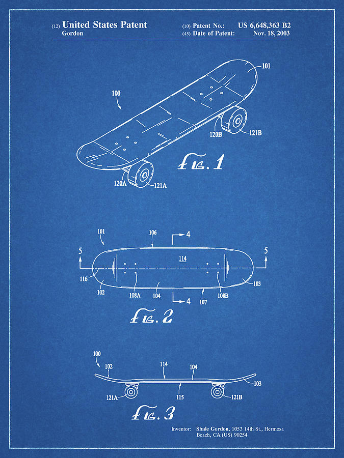 Sports Digital Art - Pp17-blueprint Double Kick Skateboard Patent Poster by Cole Borders