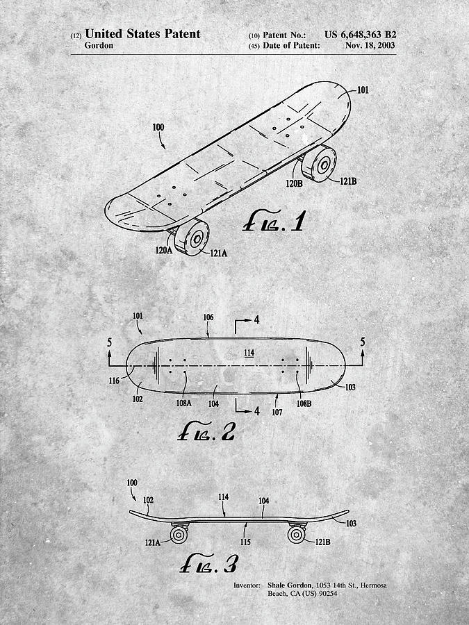 Skateboard Digital Art - Pp17- Double Kick Skateboard Patent Poster by Cole Borders