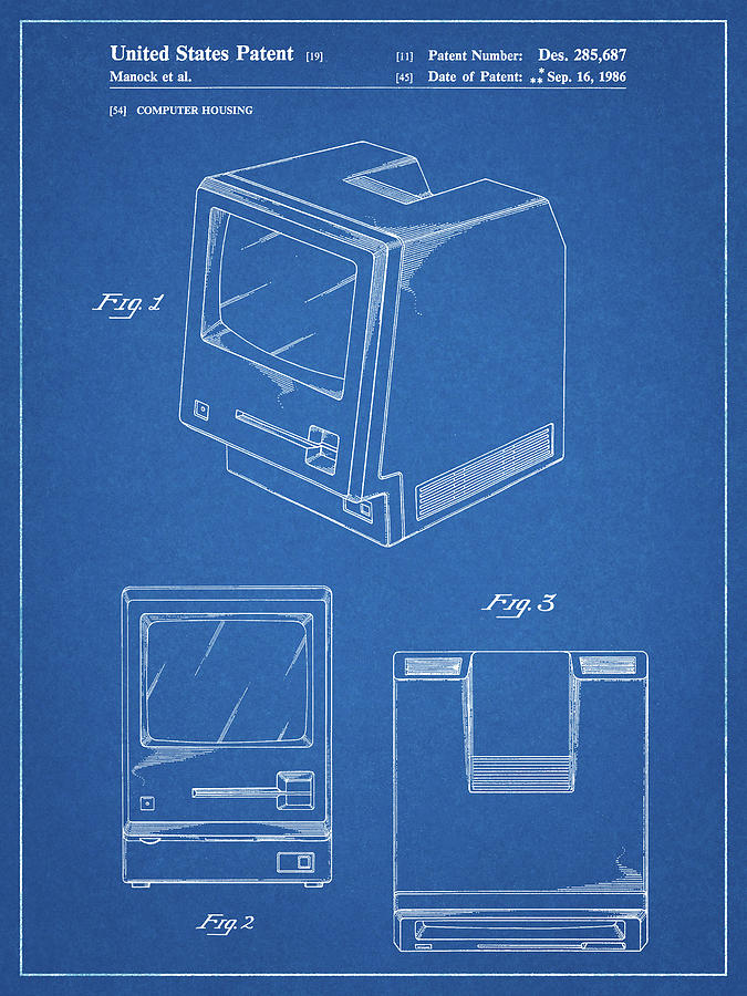 Apple Computer Digital Art - Pp176- Blueprint First Macintosh Computer Poster by Cole Borders