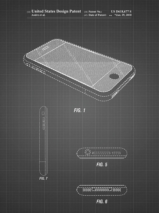 Graphic Design Digital Art - Pp177- Black Grid Iphone 3 Patent Poster by Cole Borders