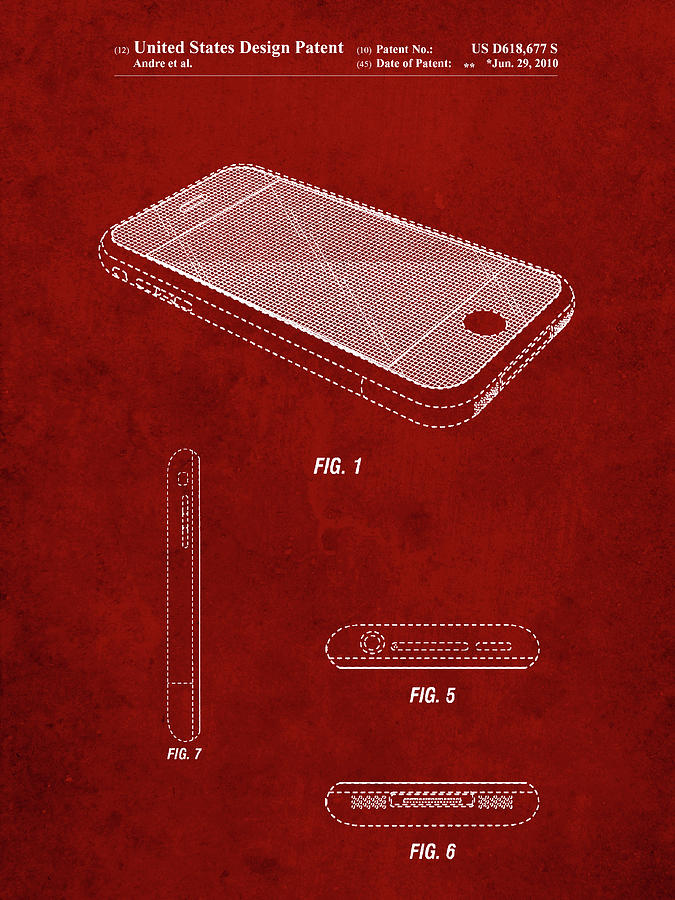 Graphic Design Digital Art - Pp177- Burgundy Iphone 3 Patent Poster by Cole Borders