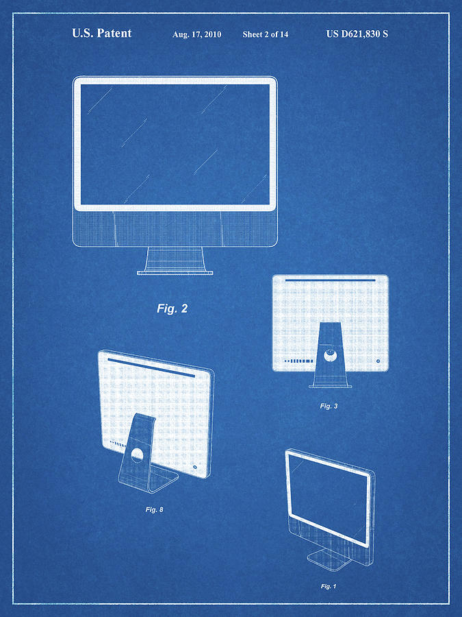 Apple Computer Digital Art - Pp178- Blueprint Imac Computer Mid 2010 Patent Poster by Cole Borders