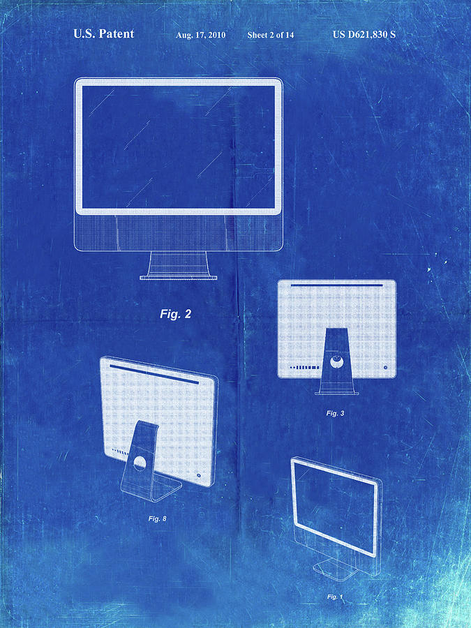 Apple Computer Digital Art - Pp178- Faded Blueprint Imac Computer Mid 2010 Patent Poster by Cole Borders