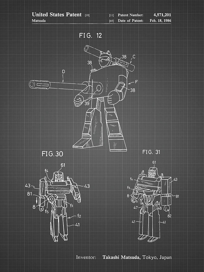 Megatron Digital Art - Pp184- Black Grid Megatron Transformer Patent Poster by Cole Borders