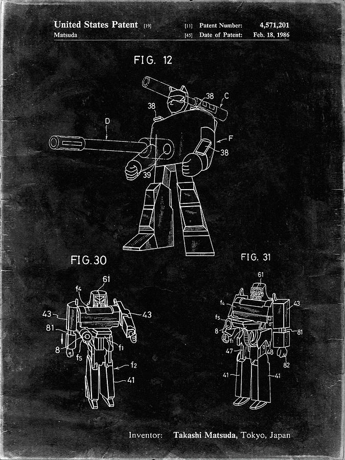 Megatron Digital Art - Pp184- Black Grunge Megatron Transformer Patent Poster by Cole Borders