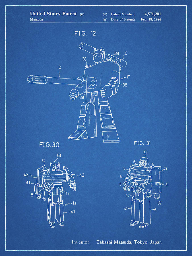 Megatron Digital Art - Pp184- Blueprint Megatron Transformer Patent Poster by Cole Borders
