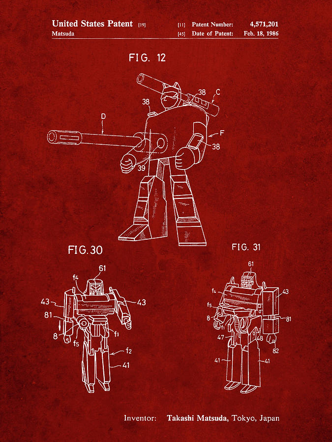 Megatron Digital Art - Pp184- Burgundy Megatron Transformer Patent Poster by Cole Borders
