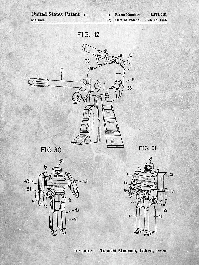 Megatron Digital Art - Pp184-slate Megatron Transformer Patent Poster by Cole Borders