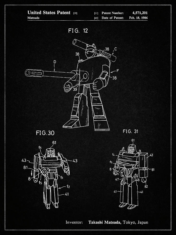 Megatron Digital Art - Pp184- Vintage Black Megatron Transformer Patent Poster by Cole Borders