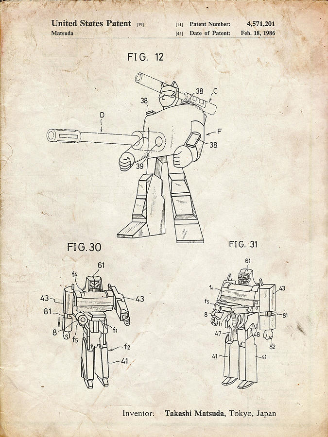 Megatron Digital Art - Pp184- Vintage Parchment Megatron Transformer Patent Poster by Cole Borders