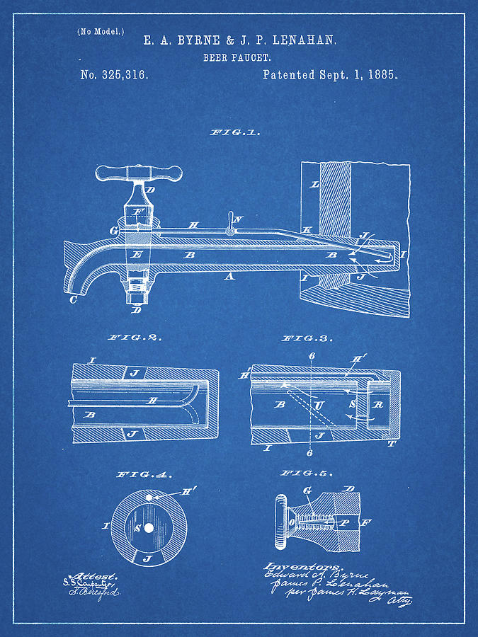 Beer Sign Digital Art - Pp185- Blueprint Beer Tap Patent Poster by Cole Borders
