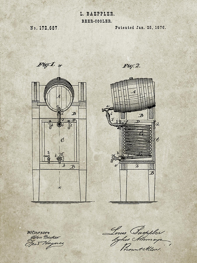 Beer Brewing Digital Art - Pp186- Sandstone Beer Keg Cooler 1876 Patent Poster by Cole Borders