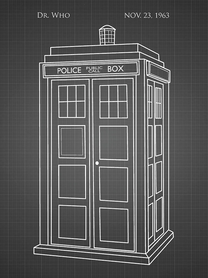 Patent Digital Art - Pp189- Black Grid Doctor Who Tardis Poster by Cole Borders