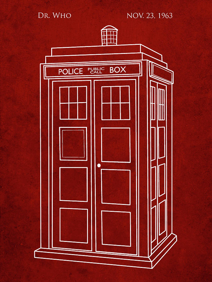 Patent Digital Art - Pp189- Burgundy Doctor Who Tardis Poster by Cole Borders