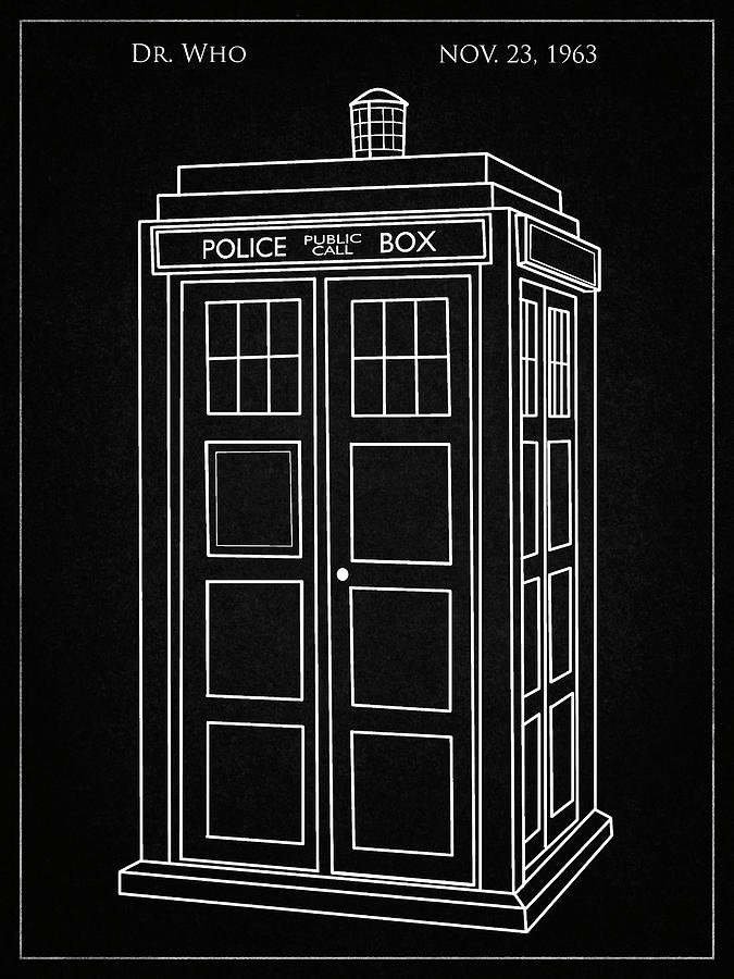 Patent Digital Art - Pp189- Vintage Black Doctor Who Tardis Poster by Cole Borders