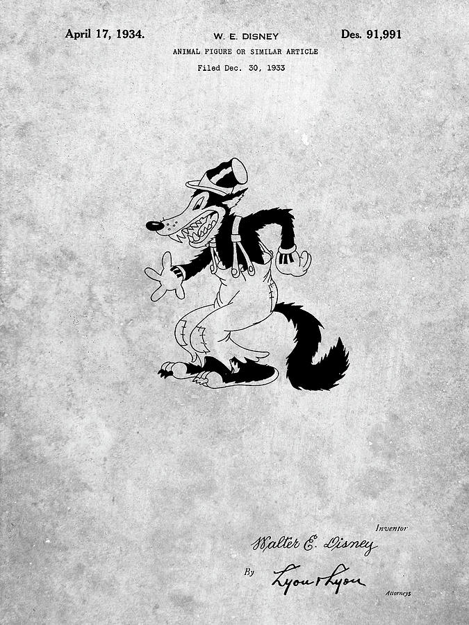 Planning Digital Art - Pp190- Disney Big Bad Wolf Patent Poster by Cole Borders