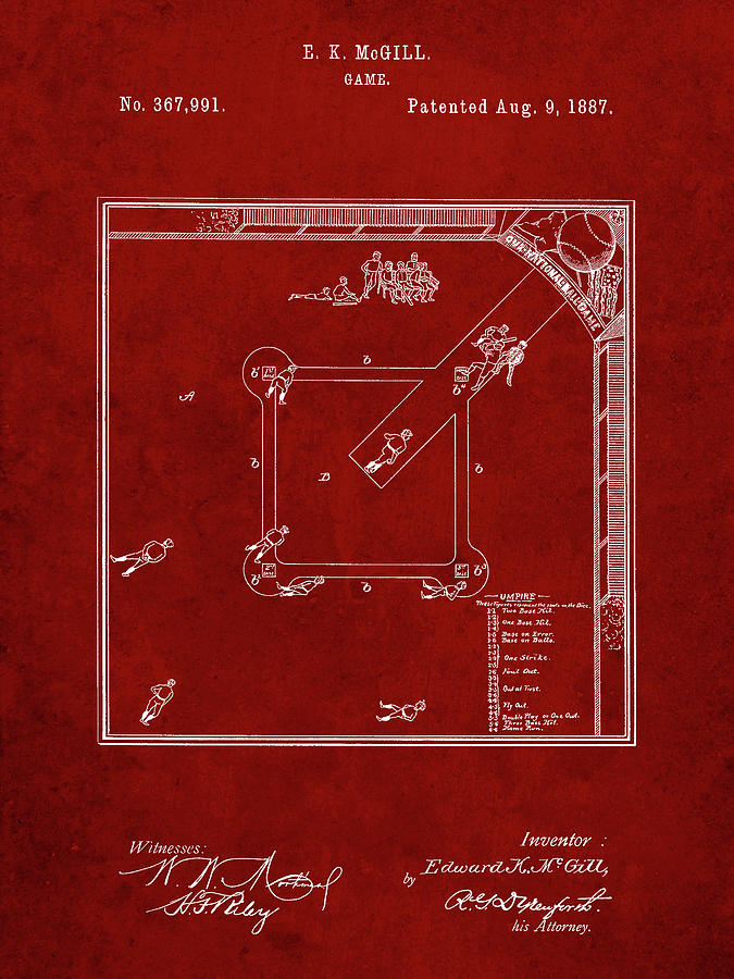 Baseball Gifts Digital Art - Pp192- Burgundy Our National Ball Game Patent Poster by Cole Borders