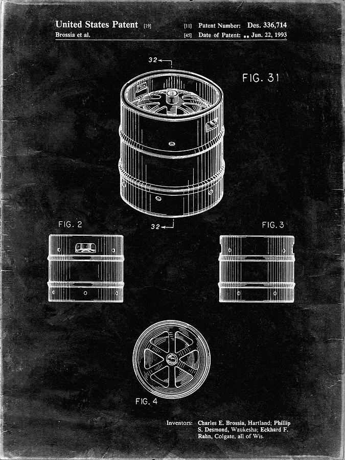 Brewery Digital Art - Pp193- Black Grunge Miller Beer Keg Patent Poster by Cole Borders