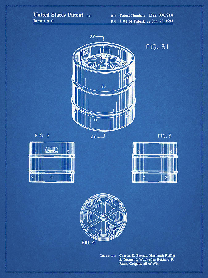 Brewery Digital Art - Pp193- Blueprint Miller Beer Keg Patent Poster by Cole Borders