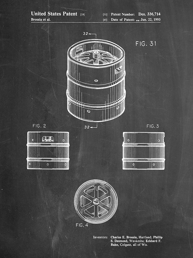 Brewery Digital Art - Pp193- Chalkboard Miller Beer Keg Patent Poster by Cole Borders