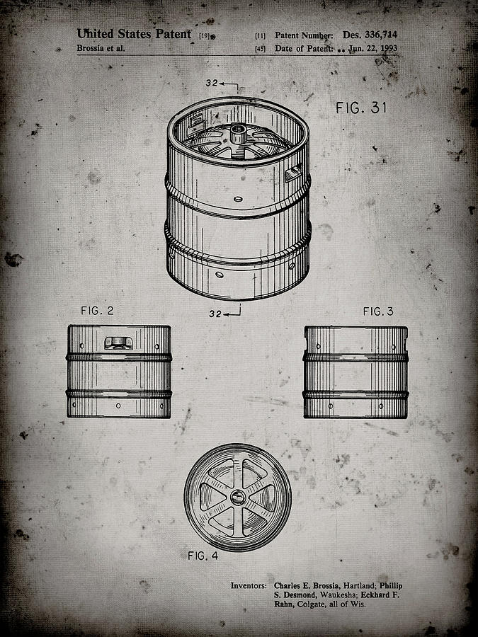 Brewery Digital Art - Pp193- Faded Grey Miller Beer Keg Patent Poster by Cole Borders