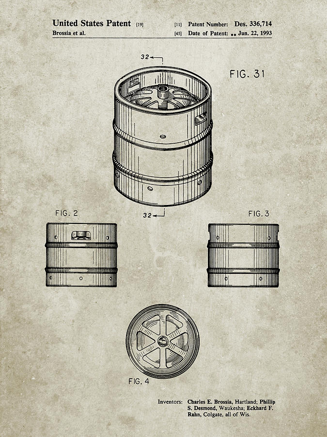 Brewery Digital Art - Pp193- Sandstone Miller Beer Keg Patent Poster by Cole Borders