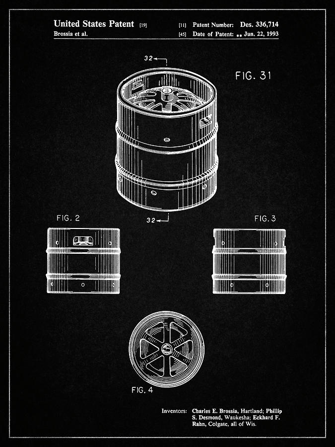 Brewery Digital Art - Pp193- Vintage Black Miller Beer Keg Patent Poster by Cole Borders