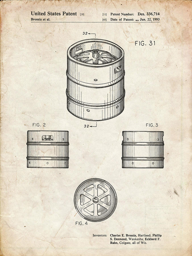 Brewery Digital Art - Pp193- Vintage Parchment Miller Beer Keg Patent Poster by Cole Borders