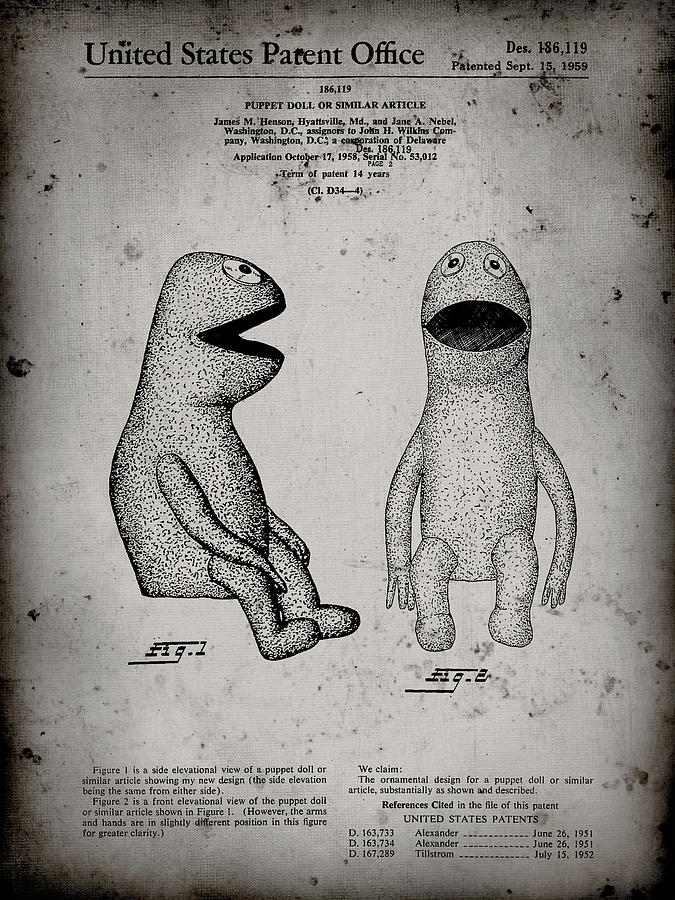 Doll Digital Art - Pp2-faded Grey Wilkins Coffee Muppet Patent Poster by Cole Borders
