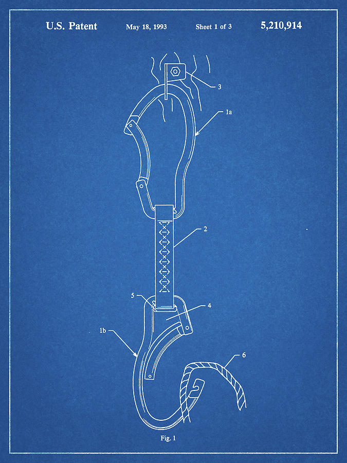 Rock Climbing Digital Art - Pp200- Blueprint Automatic Lock Carabiner Patent Poster by Cole Borders