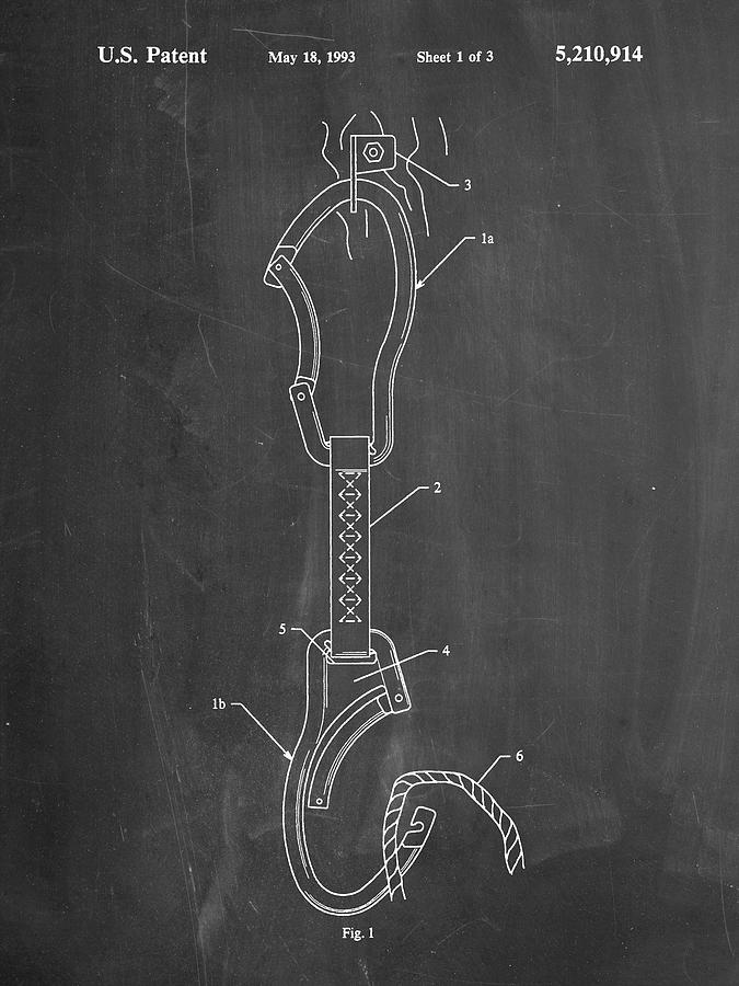 Rock Climbing Digital Art - Pp200- Chalkboard Automatic Lock Carabiner Patent Poster by Cole Borders